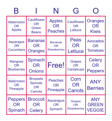 June Challenge - Fruit and Veggie Bingo! Bingo Card