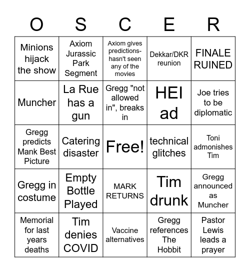 On CINEMA BINGO Card