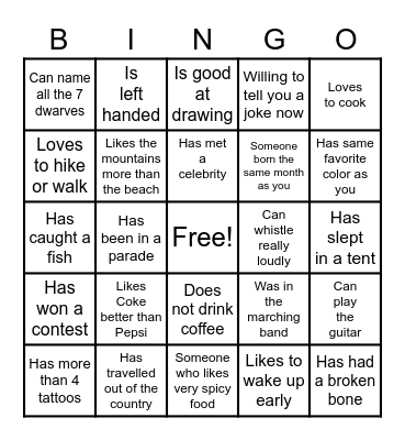 People Bingo Card