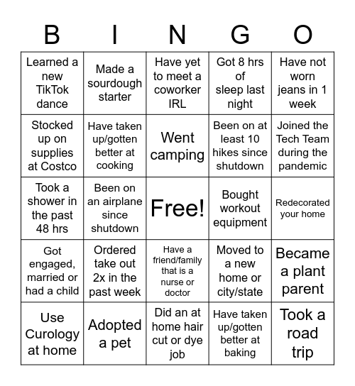 Tech Team Bingo: Pandemic version! Bingo Card