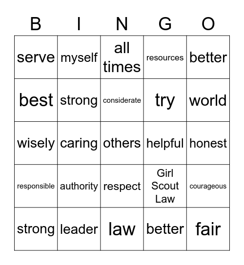 Girl Scout Bingo Card