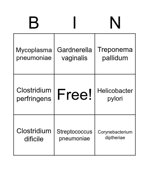 Pathogen Bingo Card