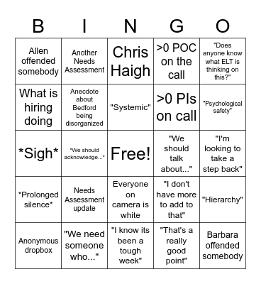 DEI Call Bingo Card