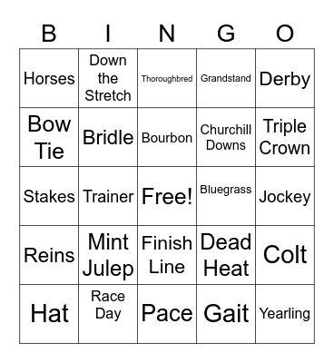 Kentucky Derby Bingo Card