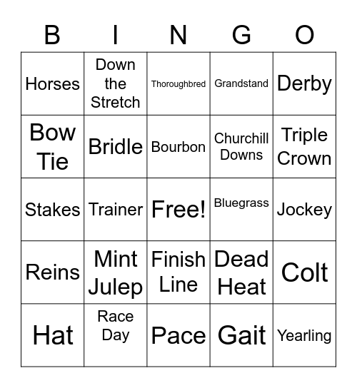Kentucky Derby Bingo Card