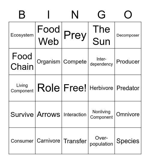 Ecosystems and Food Chains Bingo Card