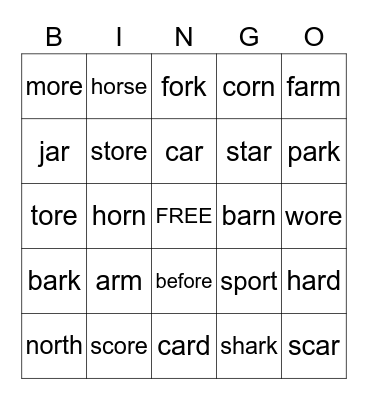 Bossy 'R' Bingo Card