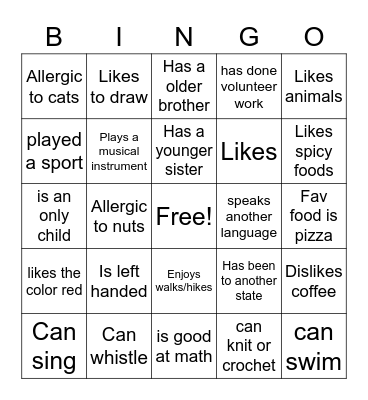 Find Someone Who Bingo Card