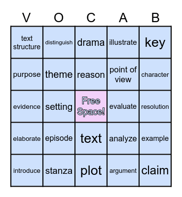 Vocabulary Bingo Card