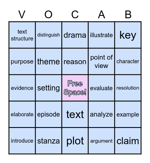 Vocabulary Bingo Card