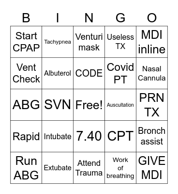 Respiratory Therapy Bingo Card