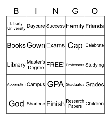 GRADUATION BINGO Card