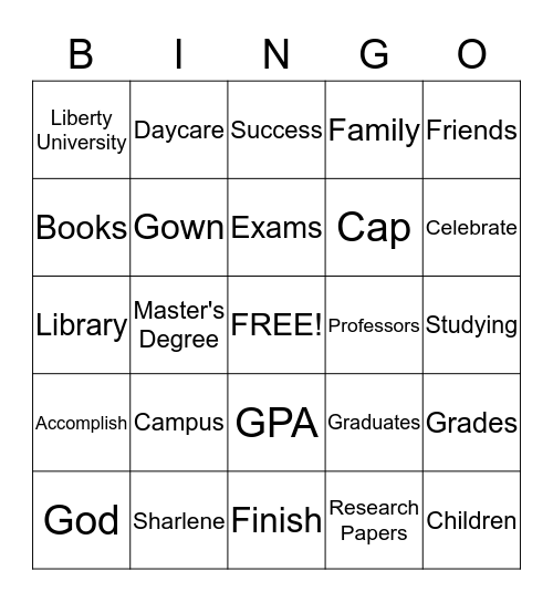GRADUATION BINGO Card