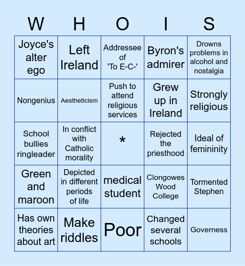 PAYM Character Bingo Card