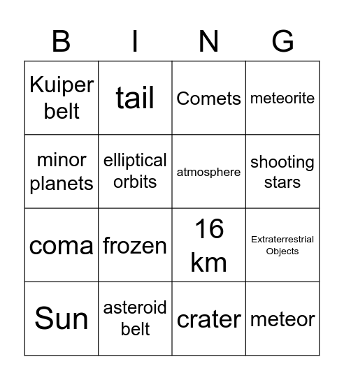 Extraterrestrial objects Bingo Card
