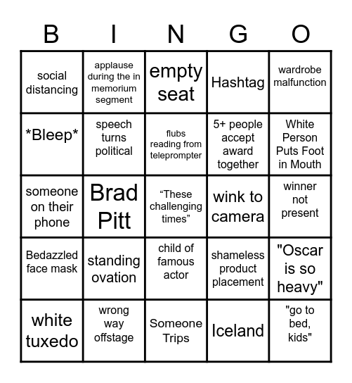 Oscar Bingo 2021 Bingo Card