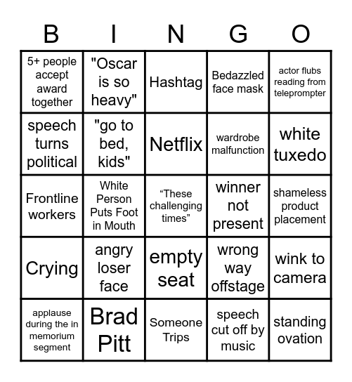 Oscar Bingo 2021 Bingo Card