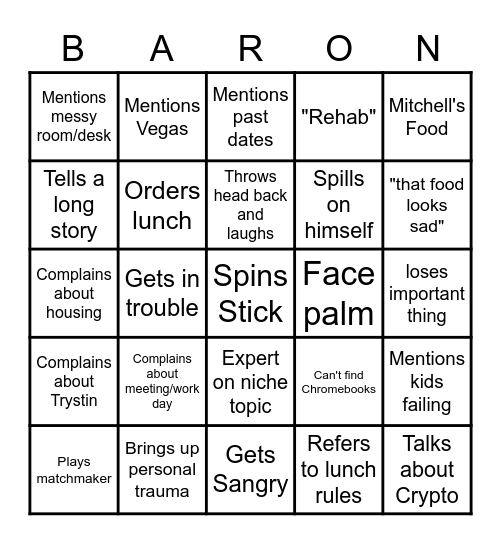 Baron Bingo Card