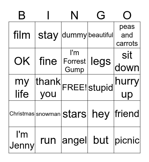 Bingo for my friend Amir Bingo Card