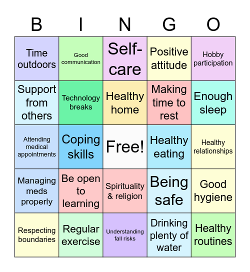 Health & Wellness Components Bingo Card