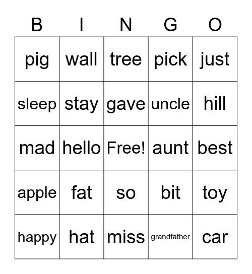Sight Word List 19-21 Bingo Card