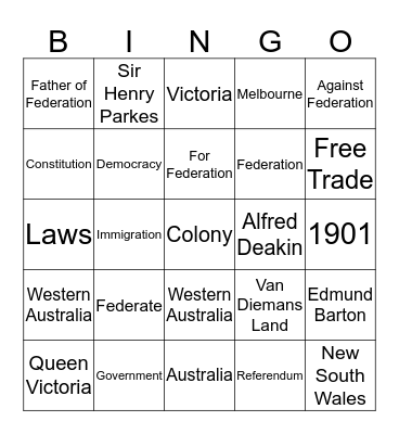 Federation Bingo Card