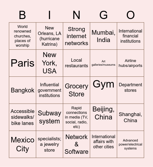 Services and Settlements Bingo Card