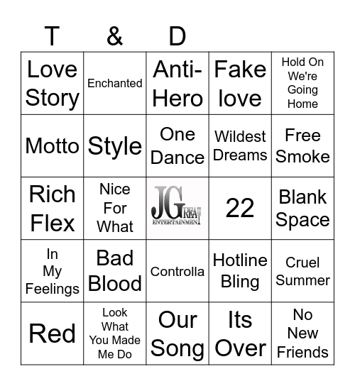 Taylor & Drake Bingo Card