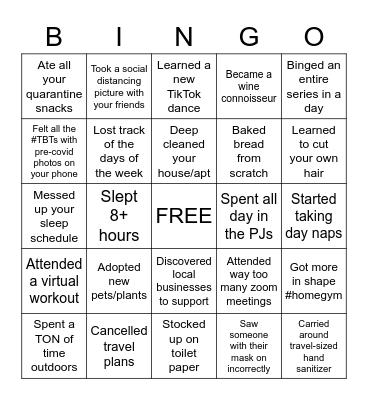 Honeybadger Social Distancing BINGO Card