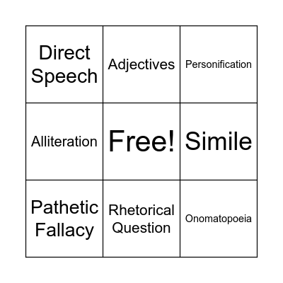 LANGUAGE TECHNIQUES Bingo Card
