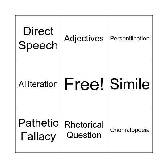 LANGUAGE TECHNIQUES Bingo Card