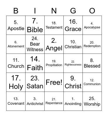 Bible Lingo Bingo Card