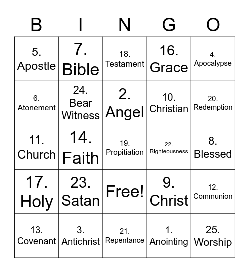 Bible Lingo Bingo Card