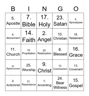 Bible Lingo Bingo Card