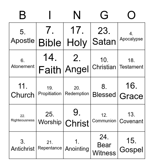 Bible Lingo Bingo Card