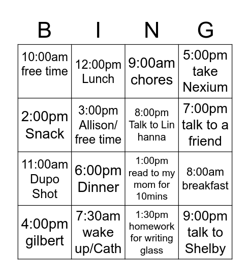 tomorrow morning Bingo Card