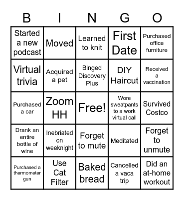BinGO Into Quarantine Bingo Card