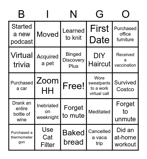BinGO Into Quarantine Bingo Card