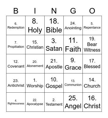 Bible Lingo Bingo Card