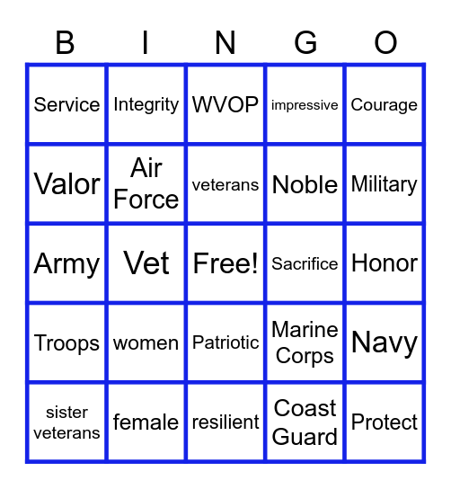 Women Veterans Bingo Card