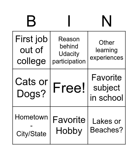 Untitled Bingo Card