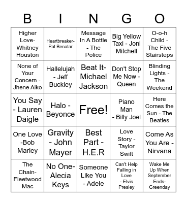 Musical Bingo Card