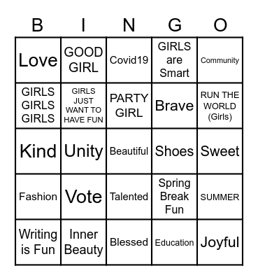 Pretty Purposed Girls Bingo Card