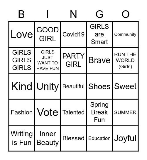 Pretty Purposed Girls Bingo Card