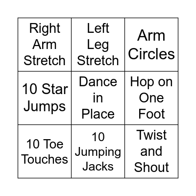 Fitness Bingo Card