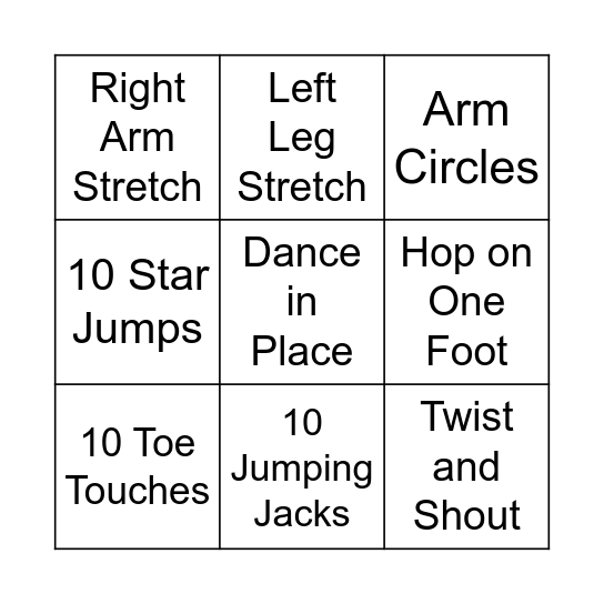 Fitness Bingo Card