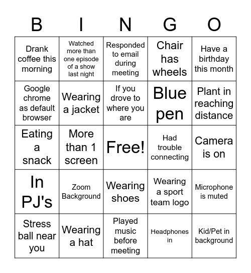 HR Townhall BINGO Card