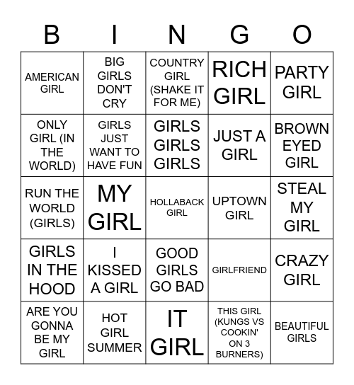 GIRL Bingo Card