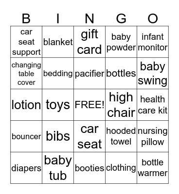 Ashley's Baby Shower Bingo Card