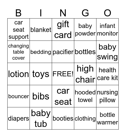 Ashley's Baby Shower Bingo Card